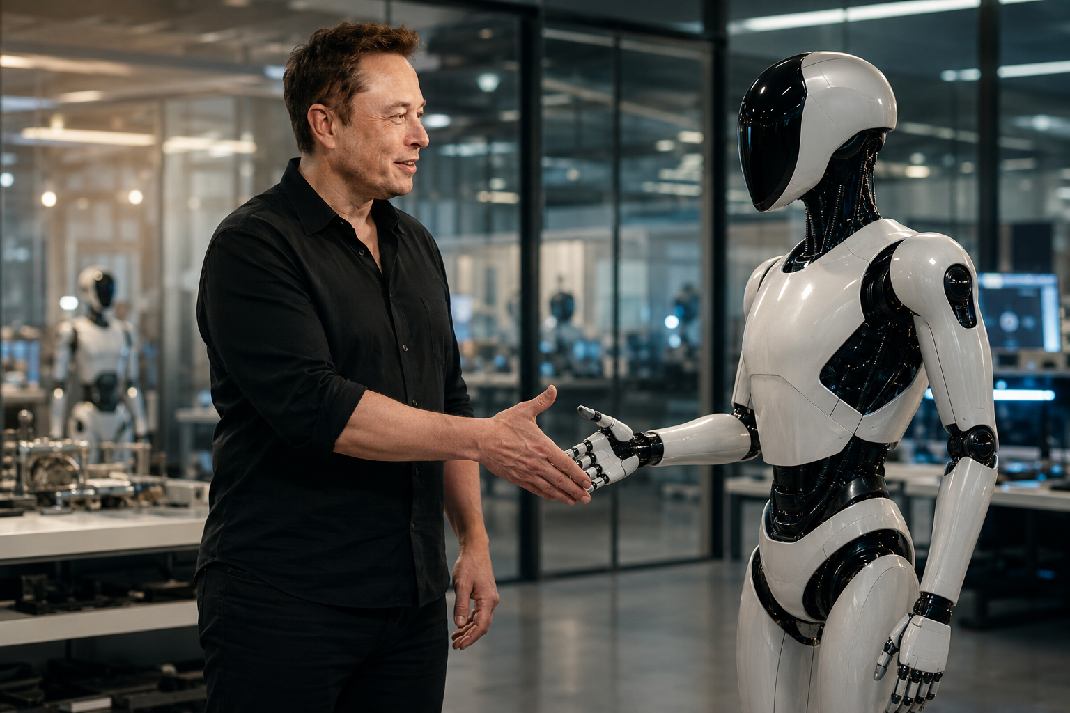 A handshake with a humanoid robot in a lab
